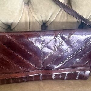 Vintage Victory Hook PK 3940 Genuine Eel Skin Brown Clutch Crossbody